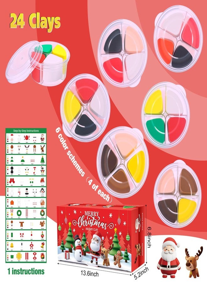 Capoda 24 Boxes Christmas Air Dry Clay Kit Modeling Clay for Kids with Tutorial DIY Xmas Santa Snowman Arts and Crafts Gifts for Boys Girls Christmas Holiday Party Favors Supplies Creative Decorations - Image 2